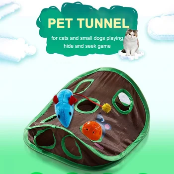 

Hide and Seek Mouse Cat Toy 9 Holes Interactive Pet Cat Teaser Trainning with Bell Ball Folding