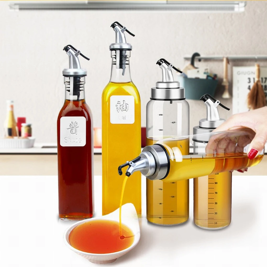 

2019 Stainless Steel Oil Bottle Leak-proof Stopper Kitchen Olive Oil Bottle Spout Liquor Dispenser Cap Wine Pourers Flip Top