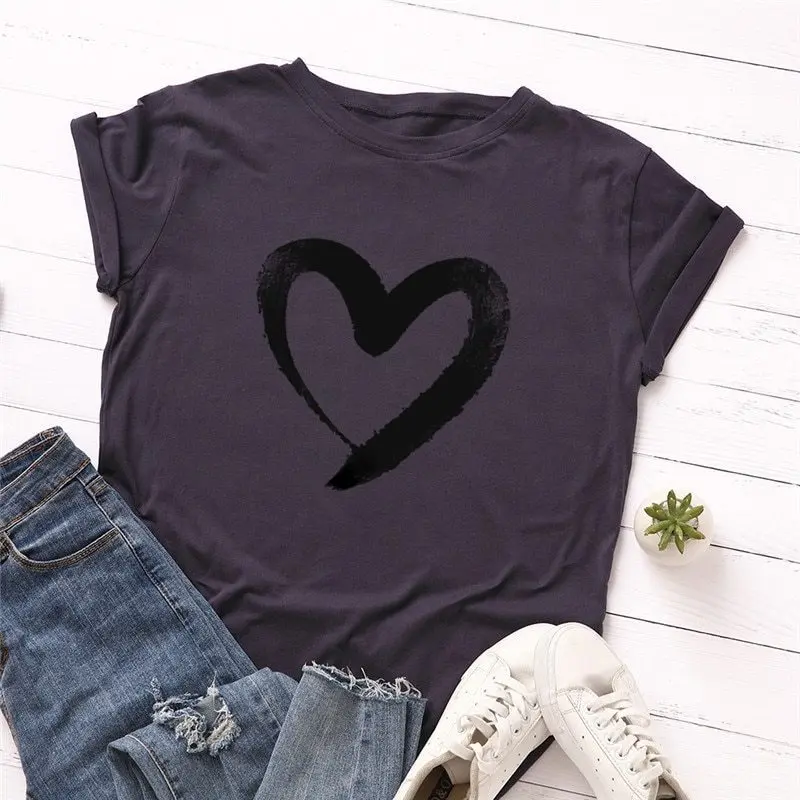 Хлопковая футболка Here is My Heart - Цвет: Navy Blue Black