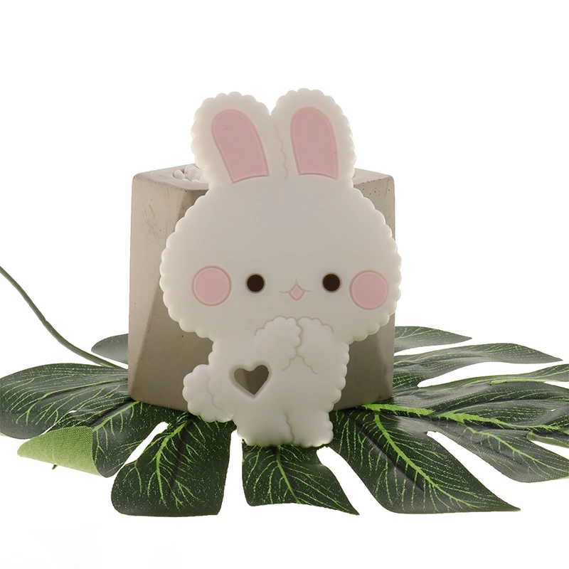 QHBC Food Grade 5pcs Bunny Silicone Rabbit Baby Teether Rodent Newborn Teething Necklace Jewelry DIY Pacifier Chain Shower Gift