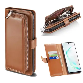 

Zipper Wallet Leather Case For Samsung Note 10 10+ 9 8 S10 S10E S9 S8 Plus S7 S6 S5 Phone Case Detachable Magnetic Back Cover