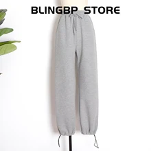 BLINGBP Autumn Winter New 2021 Sports women trousers Solid color High waistThin All match Loose Trousers