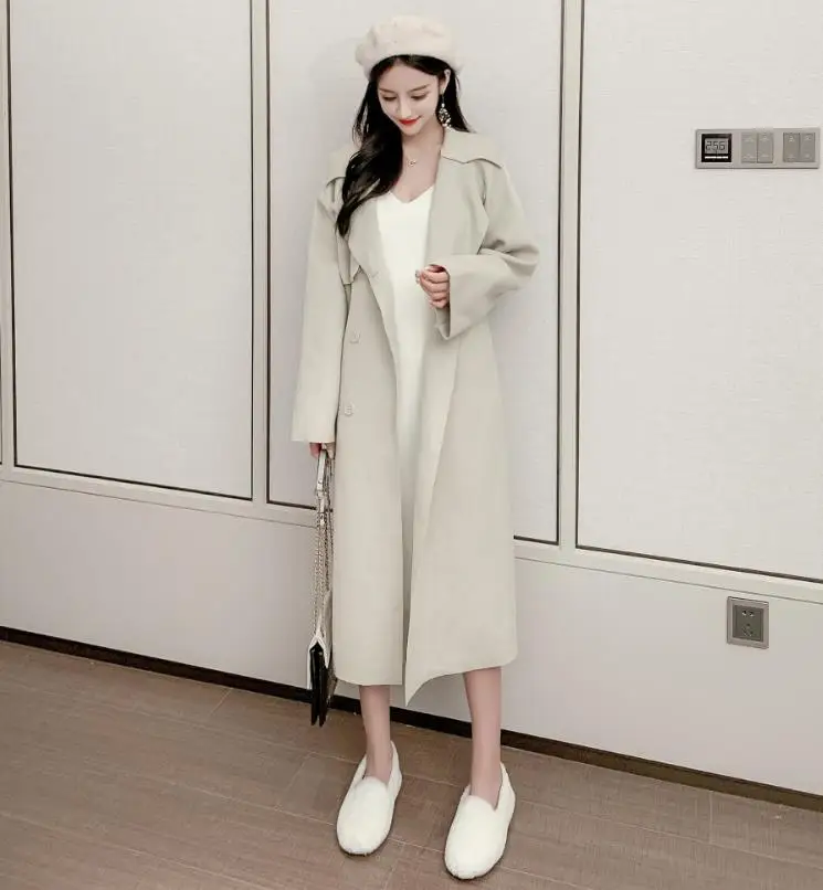 

Woolen coat autumn and winter 2019 autumn and winter new double-faced woolen coat female long section waisted woolen coat