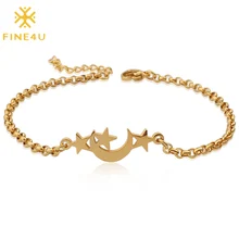 FINE4U B195 розового золотистого цвета Луна Подвески в виде звезд браслет из нержавеющей стали Rolo браслет цепочка для женщин девушки подарки