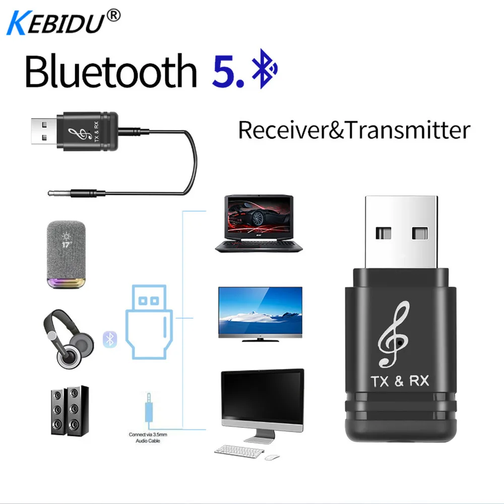 Kebidu Universal 2 In 1 USB Bluetooth 5.0 Transmitter TV Computer Wireless Audio Adapter Portable | Электроника