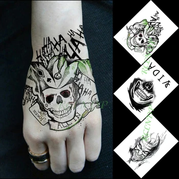

Waterproof Temporary Tattoo Sticker Skull Smile combination Tattoo Stickers In Hand Flash Tattoo Fake Tattoo for Men Women Girl