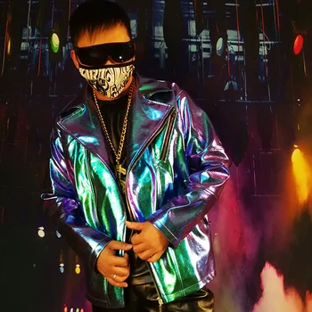 

European and American men's fashion PU leather motorcycle coat jacket stage men's slim leather jacket costumes