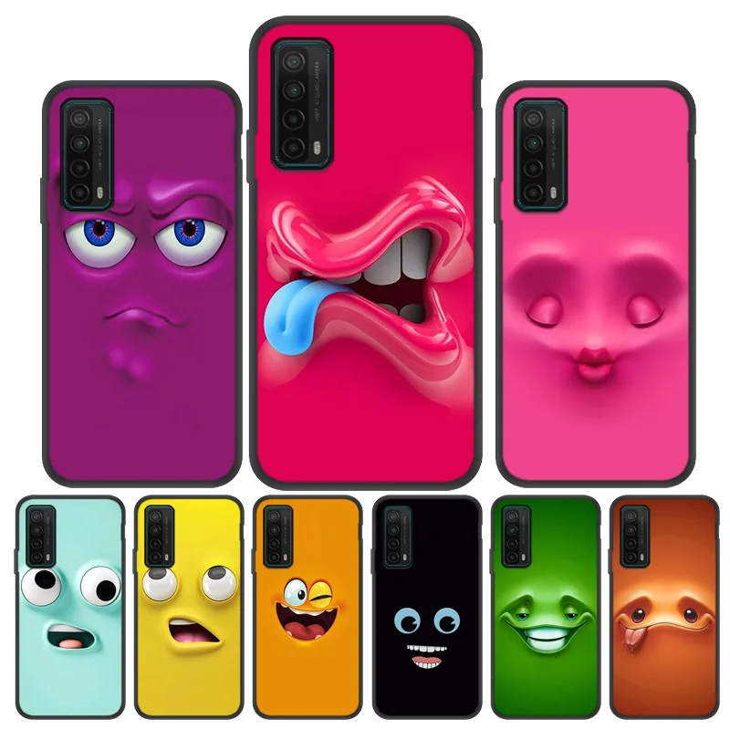 P Smart 2019 2021 Case 3D Funny Face Soft Cover For Huawei P20 P30 P40 Lite P10 Pro Y7 Y6 Prime Y5 2019 Mate 20 Nova 3E Coque