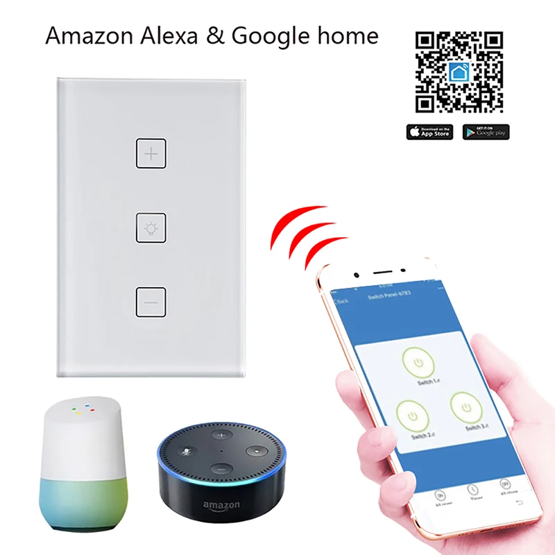 Светодиодный диммер RISE-Wifi, 110 В, панельный переключатель с затемнением, подключенный к Alexa Google Home, голосовое управление, диммер для светодиодных ламп