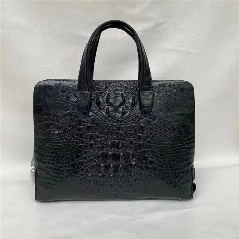 

Password Lock Zipper Closure Genuine Crocodile Skin 14'' Laptop Briefcase Authentic Alligator Leather Men's Top-handle Handbag