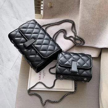 

Quilted PU Leather Crossbody Bags For Women 2020 Mini Shoulder Messenger Bag Fashion Chain Handbags and Purses