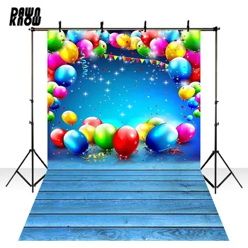 

DAWNKNOW Balloon Wall Vinyl Photography Background For Newborn Wood Floor Photo Shoot Backdrop For Wedding Photo Studio lv596