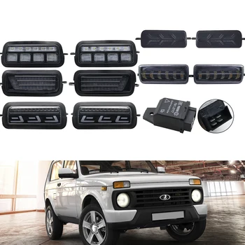 

2x For Lada Niva 4X4 1995 - 2020 Daytime Running Light With Relay Car Styling LED White Red Turn signal Yellow Waterproof