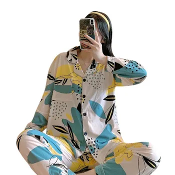 

New New Product Pajamas Women Spring And Autumn Long-sleeved Cardigan Lapel Pajamas Suit Casual Cartoon Cute Loose Home Service