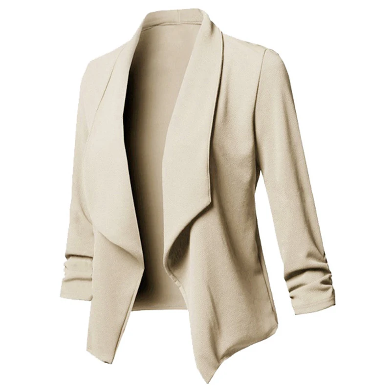 Women Solid Blazers Cardigan Coat Long Sleeve Female Blazers and Jackets Ruched Asymmetrical Casual Business Suit Outwear