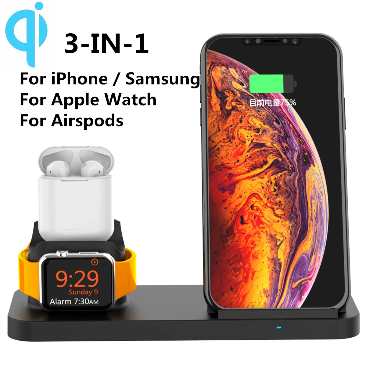 

Fast 3in1 10W Qi Wireless Charger for iPhone Wireless Charging Dock Station for iPhone X XS Max XR 8 for AirPod for Apple Watch