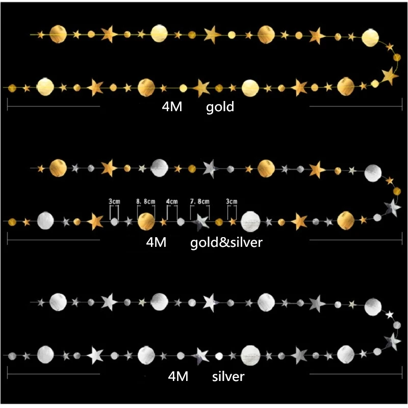 4M Glitter Paper Black Gold Twinkle Little Star Circle Party Garland Streamer Banner Wedding Birthday Graduation EID Decorations