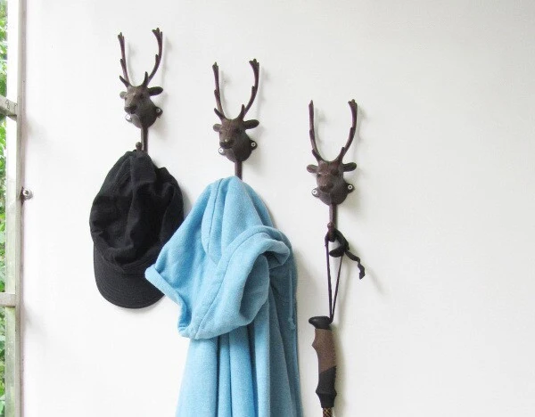 Cast Iron Deer Head Single Wall Hook / Hanger Animal Shaped Coat Hat Hook Heavy Duty, Rustic, Decorative Gift 3