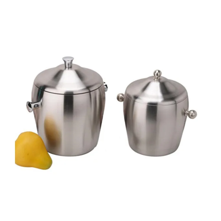 

Stainless Steel Double Layer Insulated Ice Bucket Drum Type Dual Handle Ice Container Wine Champagne Bucket Insulated Cold Insul