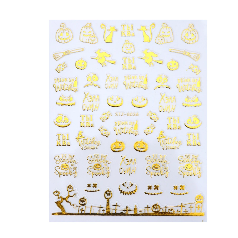 Хэллоуин Золотой 3D Тыква привидения наклейка на заднюю панель ногтей s Декорации для ногтей искусство