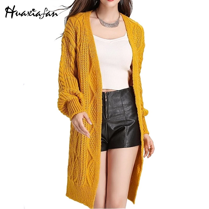 Huaxiafan Women Sweater Autumn Knitted Cardigans Coat 2019 Fashion Long Sleeve Poncho Beautiful Womans Crochet Cardigan |