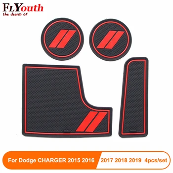 

4Pcs For Dodge CHARGER 2015-2019 Car Non-slip Shockproof Door Slot Pad Mat Interior Water Cup Holders Latex Anti-dust Mats