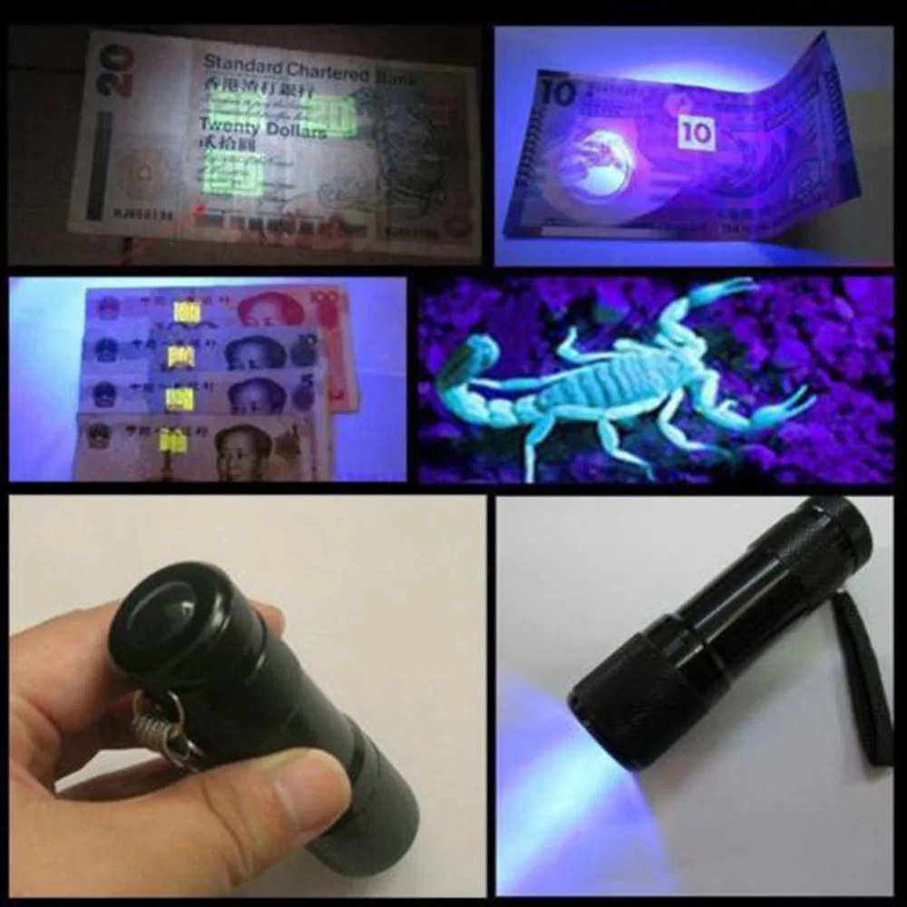9 LED UV Ultraviolet Flashlight Torch Light Ultra Violet Flash Light Simple Waterproof Function Aluminum Blacklight Hot Sale D14