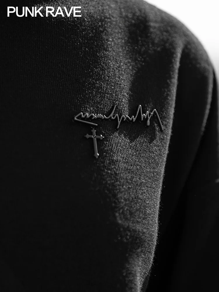 PUNKRAVE Мода личность уличный вентилятор черный свободный тонкий длинный пуловер свитер Простой Топ осень зима