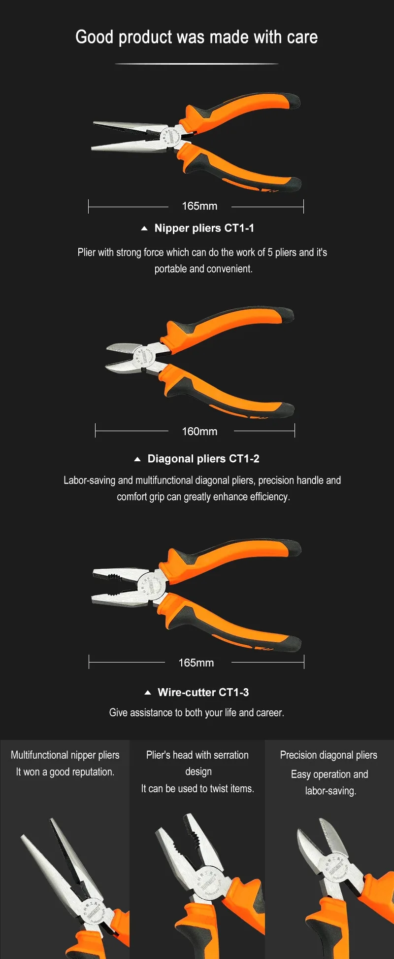 JAKEMY Precision Safe Pliers DIY Repair Hand Tool with Comfortable Handle for Wire Gadgets Component Cutting Stripping