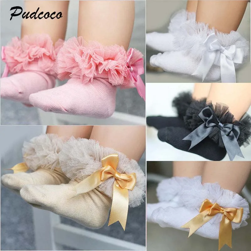 2020 nuevo chico calcetines recién nacido bebé niñas chico s lazada de Princesa volantes de encaje con volantes de tul calcetines 0-6Y