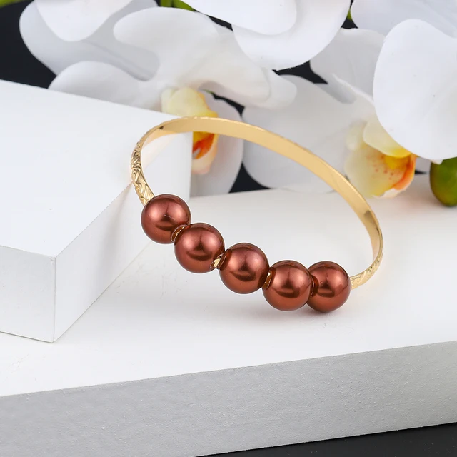 Hawaiian Women's Hand Bangle Bracelets Love Heart Purple Pink Pearl Gold Wedding Charm Bracelet Bangles Jewelry for Women 2021 SL2171GOBR