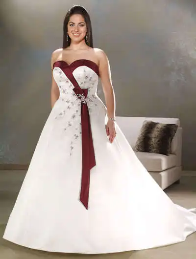 Dreses Gratis Verzending 2016 Plus-Size Custom Wit En Rood Borduren Sweetheart Wedding Dress Bridal Gown