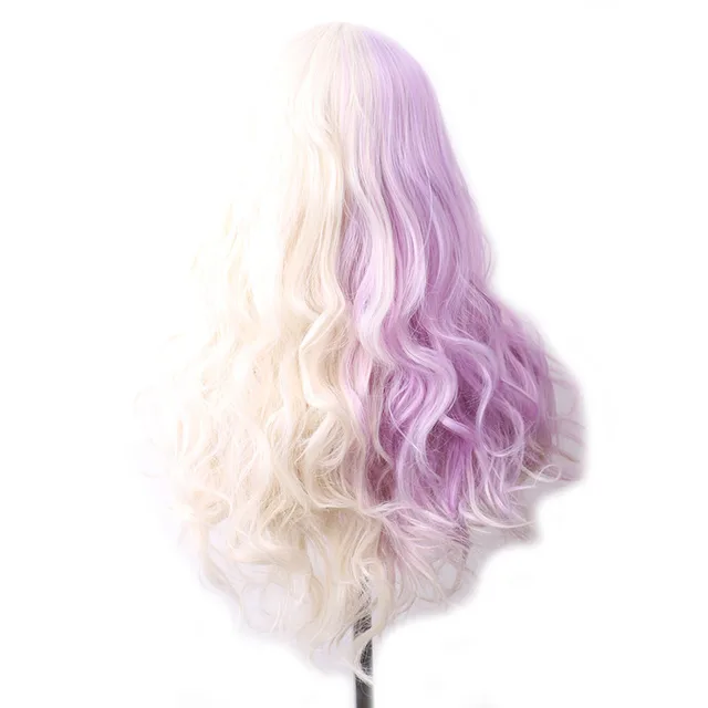 WoodFestival Wavy Synthetic Hair Wig Cosplay Ladies Colored Long Wigs For Women White Pink Red Dark Brown Green Blue Grey Ombre Same As Picture