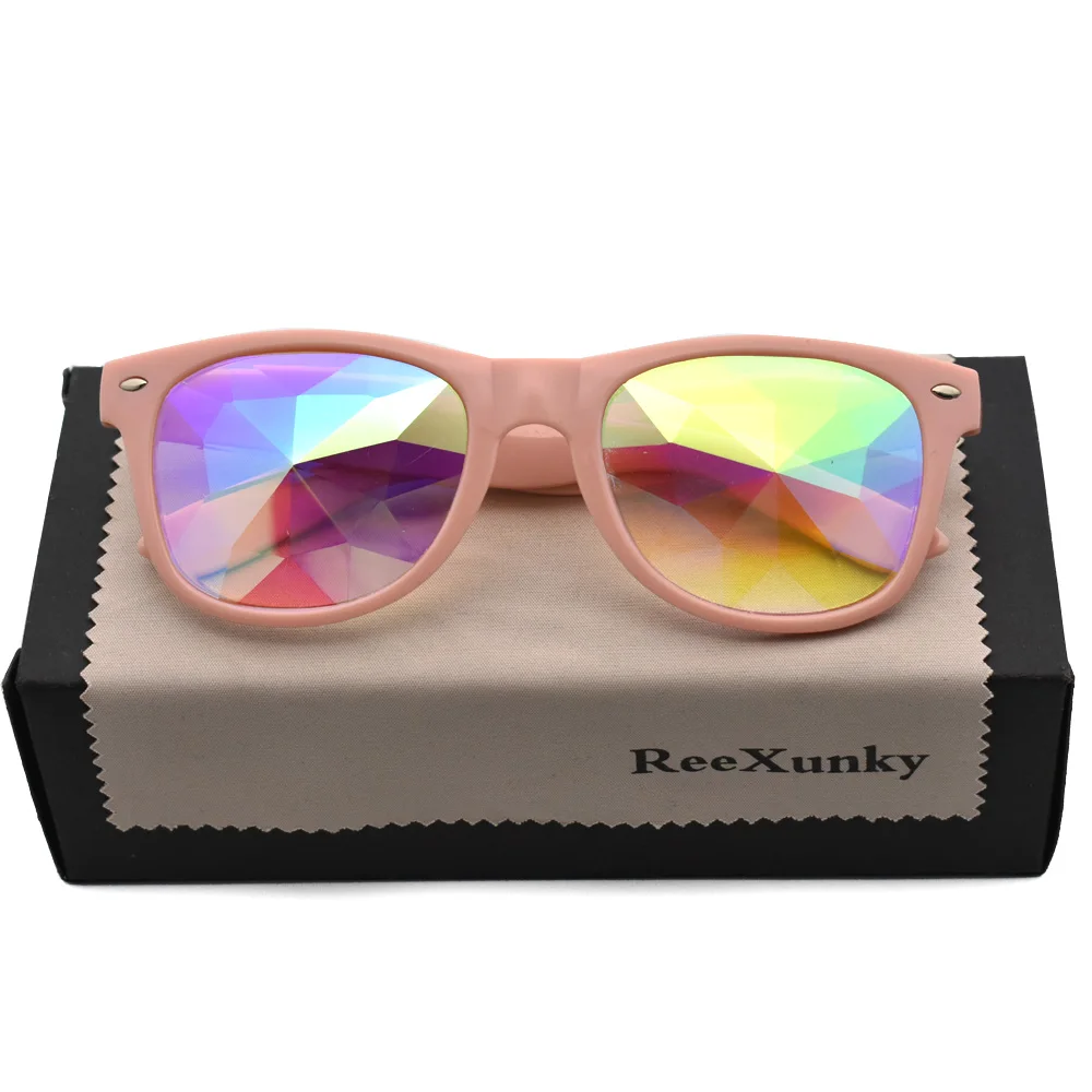 

2019 New Pink Rainbow Square Kaleidoscope Glasses For Men Women EDM Light Diffraction Futuristic sunglasses Rave Festival