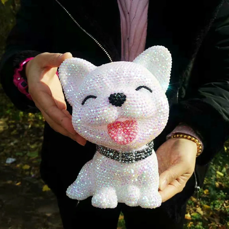 

Cute Rhinestone Piggy Bank Cartoon Puppy Coin Saving Box Bling Deposit Box White Dog Miniature Figurine Cash Box Home Decor