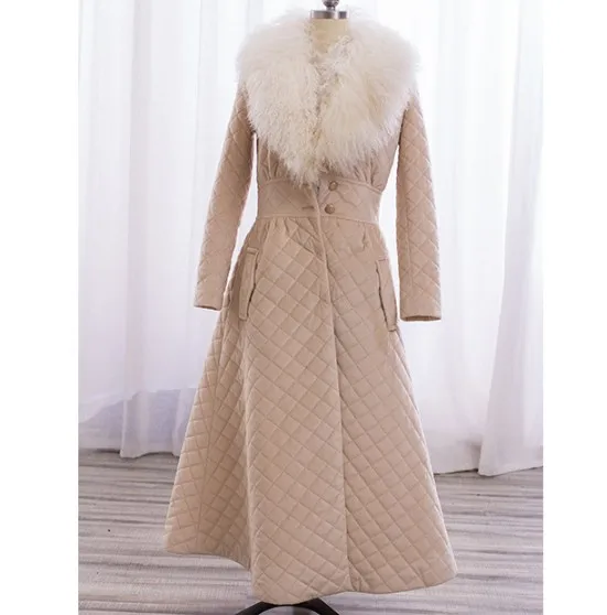 X-long parkas Женская куртка модный большой меховой воротник а линия тонкое теплое пальто женская зимняя Макси хлопковая парка для женщин DS50951