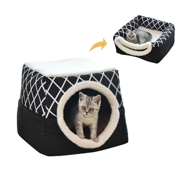 

Pet Cat Bed Dual Use Indoor Sleeping Kitten Kennel House Warm Small for Cats Dogs Nest Non-slip Soft Dog Cat Cave Beds L/XL