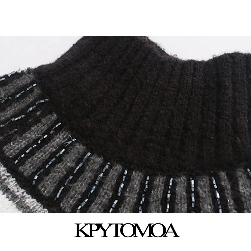 Preise Vintage Stilvolle Perlen Appliques Lose Gestrickte Pullover Frauen 2020 Mode Hohe Kragen Langarm Weibliche Pullover Chic Tops