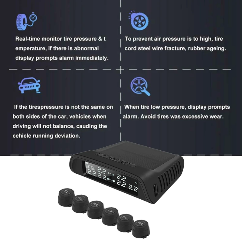 1 комплект черный TP-8610 Солнечная беспроводная система контроля давления в шинах с 6 внешними датчиками, цифровой контроль давления в шинах для