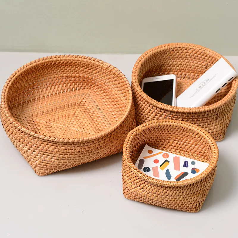 

Rattan Basket Storage Portable Fruit Basketry Candy Snack Square Bottom Tray Woven Plant Baskets for organizing Plant Fiber