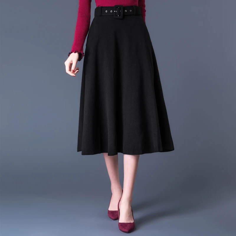 HAYBLST брендовая юбка женская осень зима элегантный корейский Kawaii плюс размер 3XL модная однотонная Высокая талия длинная винтажная одежда - Цвет: Черный