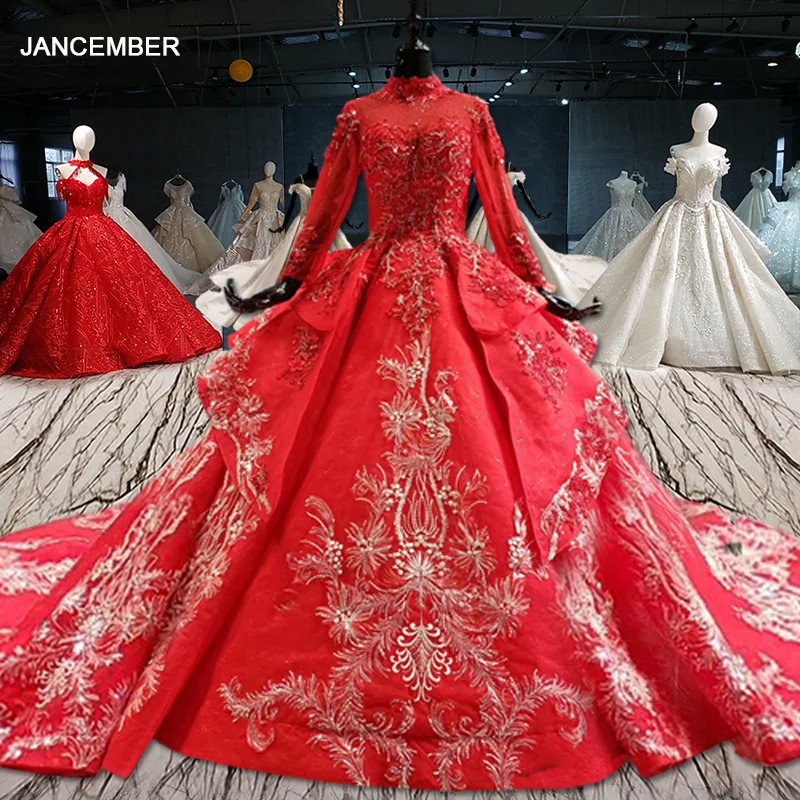 red wedding dress with train