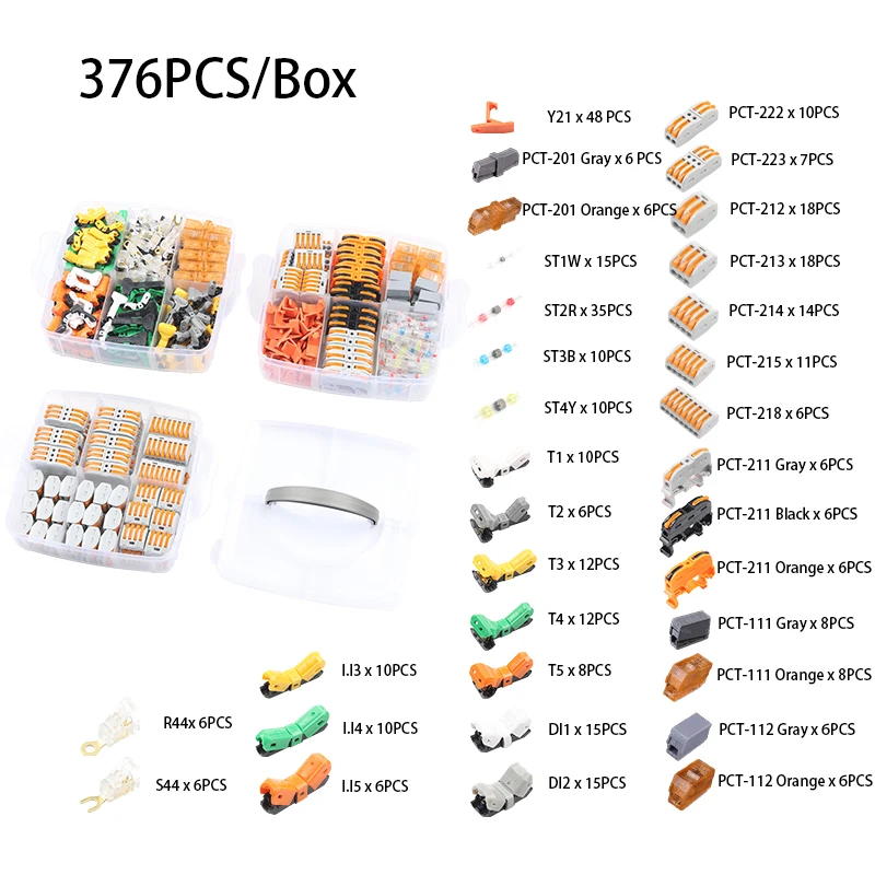 158/376 шт. смешанные PCT-412-212-218-222 компактный проводной разъем проводник клеммный блок быстрые разъемы DIY вы SPL-2 3 - Цвет: Mixed Box(376PCS)
