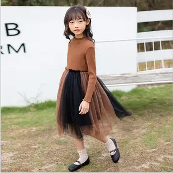 

Girls Fall Princess Dress 2019 Autumn Girls Fashion Criss-Cross Tulle Long Sleeve Party Tutu Dresses 6 8 10 12 14year