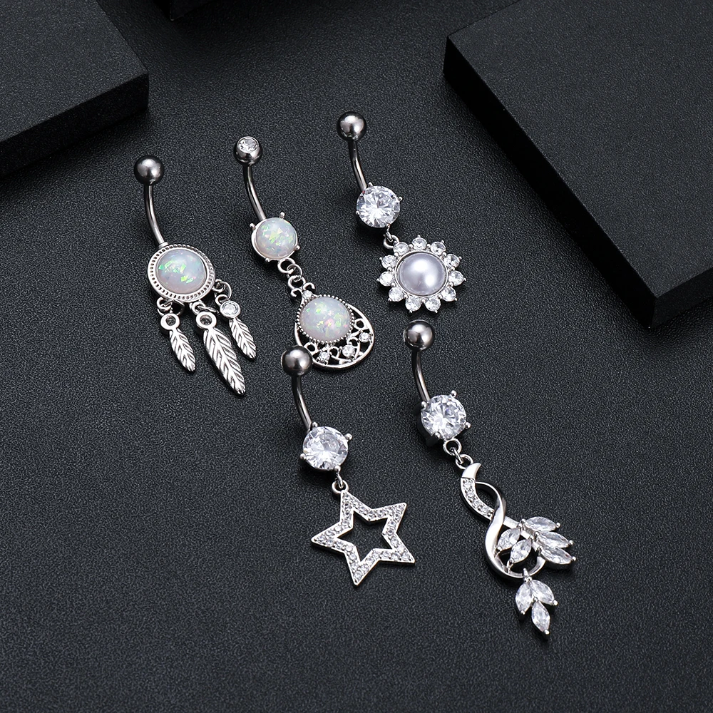 Mixed Styles Dangled Navel Belly Button Rings Heart Star Opal CZ Belly Piercing Ombligo Oreja Surgical Steel Body Jewelry Women body jewelry body piercing jewelry body piercing earrings belly button piercings belly button earrings piercing jewelry