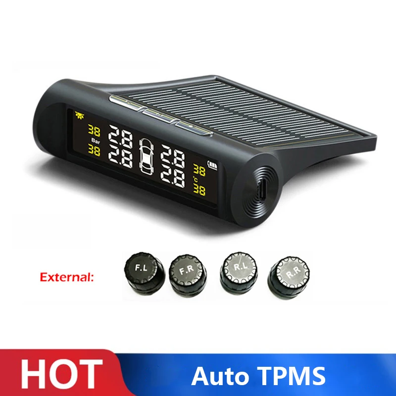 

Solar Power Car TPMS LCD Display Auto Tire Pressure Monitoring System 4 External Sensors Car Tire Pressure Monitoring System