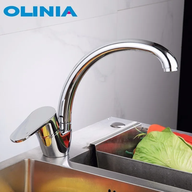 Olinia элегантный кран для раковины с одной ручкой хромированный полированный кран для раковины кухонный кран смеситель для горячей и холодной воды вращение на 360 ° OL7165