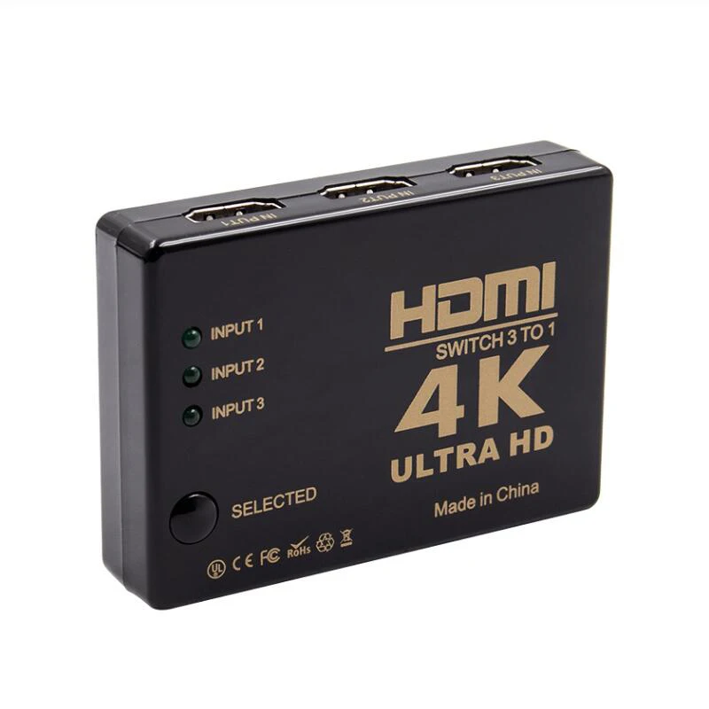 BRSUANG 3-Порты и разъёмы 4K* 2K видеокоммутатор HDMI конвертер видео распределительной коробки с мультимедийным интерфейсом высокой четкости видео конвертер адаптер для ПК компьютер ТВ коробка DVD HD ТВ Xbox PS3 - Цвет: Черный