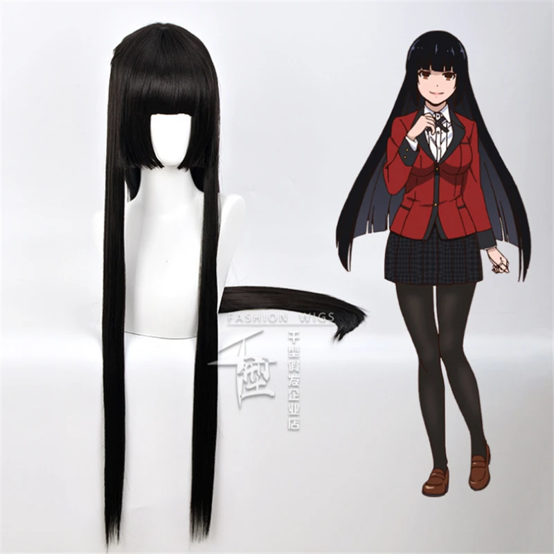 100 см Kakegurui Косплей парики Jabami Yumeko играть длинный черный цвет волос Хэллоуин 1:1