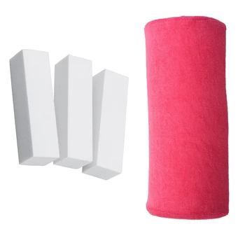

4 Pcs Set: Cushion Rest Pillow Nail Art Design Manicure Care Salon Soft Column & 3 White Polishing Machine